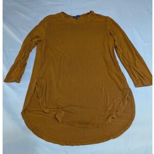 Madison Tunic Top Womens Medium Brown Excellent High Low 3/4 Sleeve Side Slit‎